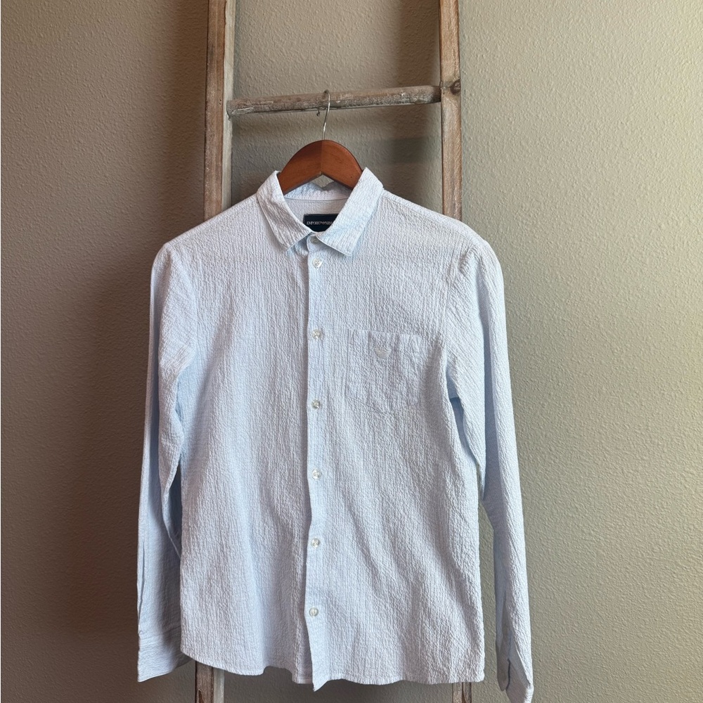 Emporio Armani Sky Blue Pinstripe Shirt size 14 Y